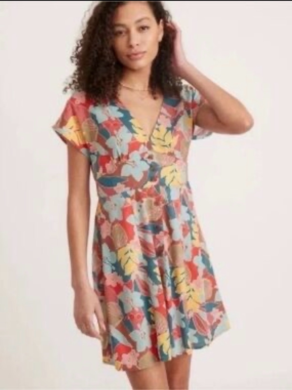 Marine Layer Camila Mini Dress Hibiscus Floral Button Front Hemp Size Medium